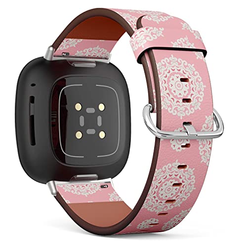 CJBROES Replacement Leather Watch Band, Compatible with Fitbit Versa 3 and Fitbit Sense of Wristband Bracelet Accessory - Cute Pink Tiled