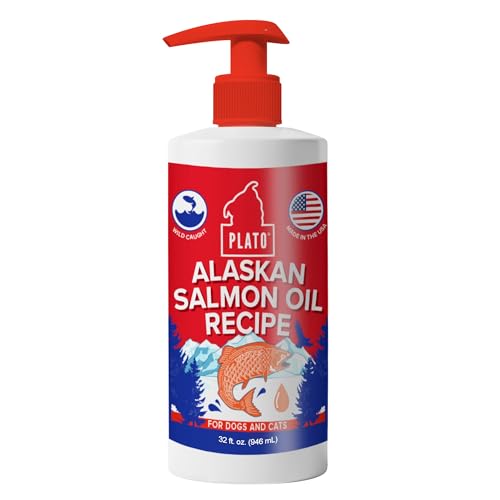 PLATO Wild Alaskan Salmon Oil Kibble Topper - Boost Dog Food with Omega 3 & 6 Fatty Acids - For Healthy Skin & Coat - 32 ounces