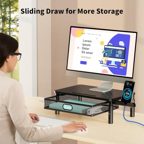 Image of Zimilar Monitor Stand Riser with Metal Mesh Drawer, Height Adjustable