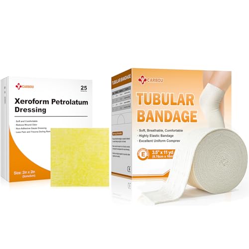 Carbou Medical Xeroform Petrolatum Dressing 2"x2" (Pack de 25) + Vendaje Tubular Elástico de Soporte 3.5" x 11 yd (Tamaño E) miniatura 1