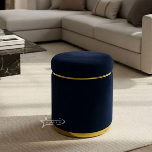 Image of Ottoman Stool for the Living Room Ottoman Pouffes for Sitting, Puffy Stool for Living Room Dressing Table Stool Blue