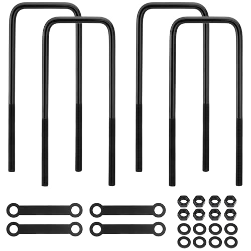 Image of 12 Inch Square Bend U-Bolt Kit for Truck Chassis | Heavy-Duty Steel Suspension Leaf Spring U Bolts with 6 Inch Tie Plates
