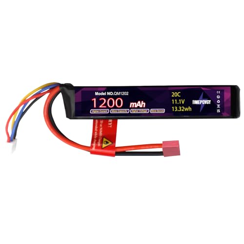 EMEPOVGY 3S Lipo Airsoft Battery 11.1V 1200mAh 20C Rechargeable Lithium Polymer Battery Pack with T Plug for Airsoft Guns Rifle - 2096