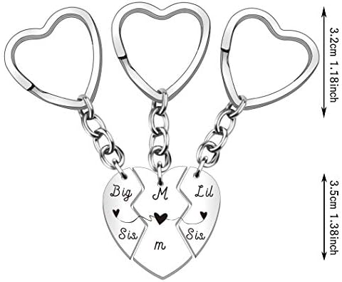 HULALA 3 PCS Mum Big Little Sis Set Keyring Heart to Heart Puzzle Women Engraved Keychain for Mother Daughter Birthday Christmas Family Gifts