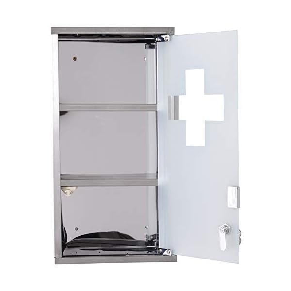 HOMCOM Stainless Steel wall mounted Medicine Cabinet with 2 Shelves + Security Glass Door Lockable 48 cm(H) - Image 6
