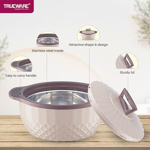 Image of Trueware Eternity Inner Steel Insulated 1000, 1500 & 2500 ML Thermoware Casserole | BPA Free | Odour Proof | Food Grade | Easy to Carry | Serving | Curd Maker | Hot Pot (Brown)