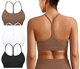 Padded Y-Back Sports Bra for Women - Racerback Low ImpactYoga Workout Top with Spaghetti Strap Pack of 3