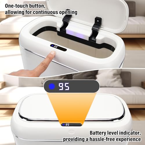 Image of Slim Bathroom Trash Can with Lid 3.7 Gal Rechargable Smart Motion Sensor Trash Can Bedroom Automatic Touchless Garbage Can with Lid Trash Bin for Bathroom Bedroom Office Kitchen