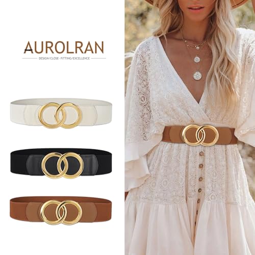 Image of Women's Fashion Classic Metal Buckle Leather Belt with Jeans Dress
