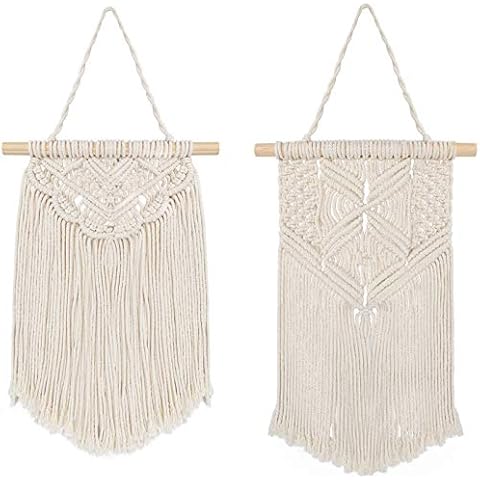 Hedume 2 Pcs Macrame Woven Wall Hanging Boho Chic Bohemian Home Geometric Art Decor - Beautiful for Boho Home Decor, Apartment, Nursery, Party Decorations Cover