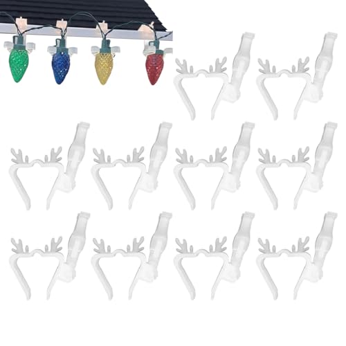 Clips de luz de Navidad, 10 piezas con forma de reno navideño, colgador festivo resistente para revestimiento de casa, azulejos, aleros, vallas, tejas, rieles de techo