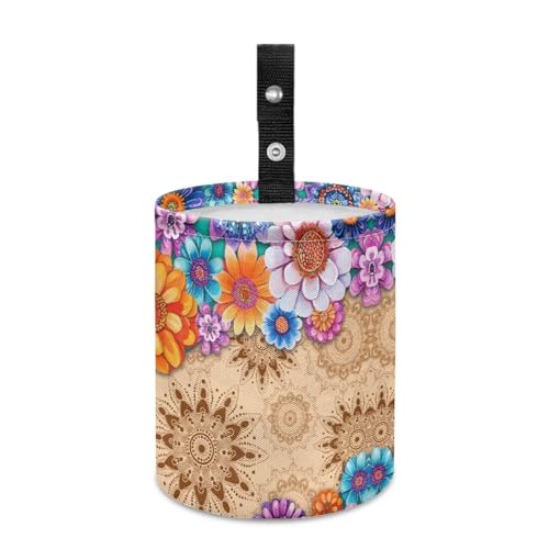 Image of Pensura Car Trash Storage Box Cute Grocery Organizer Boho Ethnic Floral Hanging Vehicle Garbage Waterproof Can Trash Can for Car Compatible with Most Cars,Easy to Install
