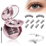 Magnetische Wimpern, 3 Paar Magnet Wimpern Ohne Eyeliner, Vollwimpern & 3/4 Halbwimpern Styles Magnet Wimpern Natürlicher Look,4-Magnet Upgrade Mit Applikator Kein Kleber erforderlich