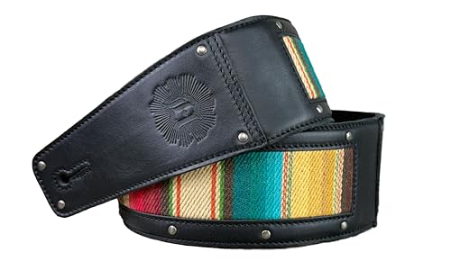 Anthology Gear Southwest Inspired Full Grain Leather Guitar Strap - For Electric, Acoustic, and Bass Guitars - El Camino (Phantom Black Veg Tanned Mustang, 2" Width)