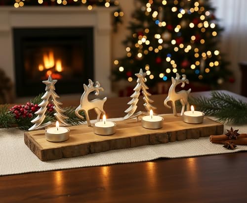 KAMACA Metall Teelichthalter mit Rentieren & Tannenbäumen...