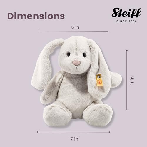 Steiff Hoppie Hase mit Schlappohren 28 cm hellgrau, Plüschtier, Soft Cuddly Friends, flauschiges Stofftier zum Kuscheln und Spielen, Kuscheltier für Mädchen und Jungen, waschmaschinenfest