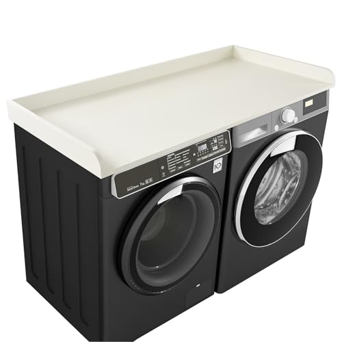 Kaboon Washer Dryer Countertop 58" x 28" Extra Large Version, Melamine Countertop with 3.5" Edge Rails, Laundry Room Organization, White
