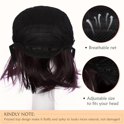 Image of S-noilite Unisex Short Cosplay Purple Wig for Women Mens Male Short Anime Pixie Wigs Synthetic Full Hair Wigs for Halloween Costume Party (Dark Purple)