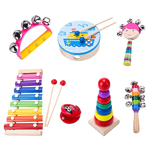 Gybest Children's Musical Instrument Set, Percussion Instrument, Tambourine, Children's Bell, Musical Instrument Toys, Gifts, 7-Piece Set #TOP28