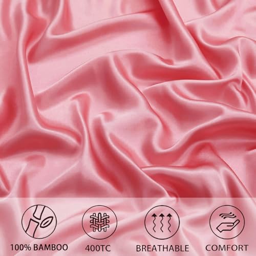 Image of RD TREND Microfiber Satin Weave Fitted Bedsheets for Queen Size Bed 78x60x10 Inch with 2 Pillow Covers-18x28 Inch | 400 TC All Around Elastic | Coral Pink