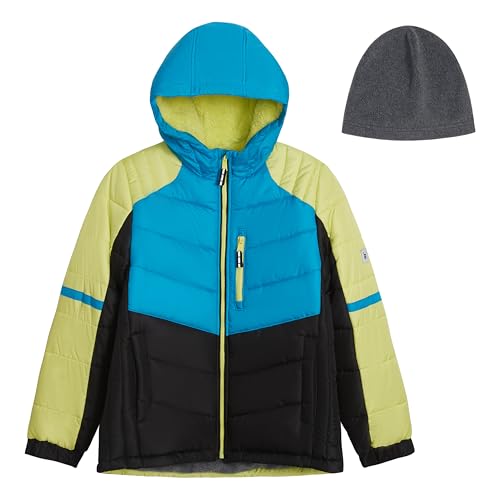 Image of LONDON FOG Boys' Heavyweight Hooded Puffer Jacket with Sherpa-Lined Hood & Fleece Beanie