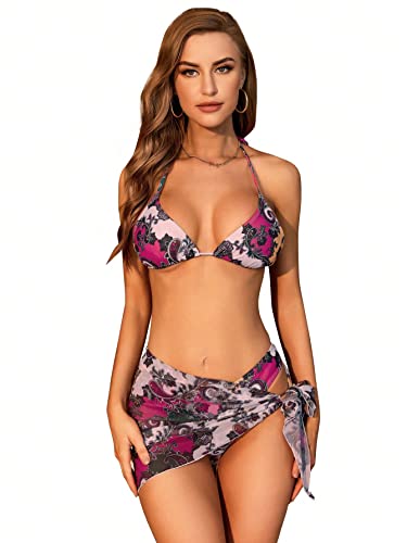 Bikini 3 pièces dos nu pour femme avec jupe pour masquer les hanches taille S