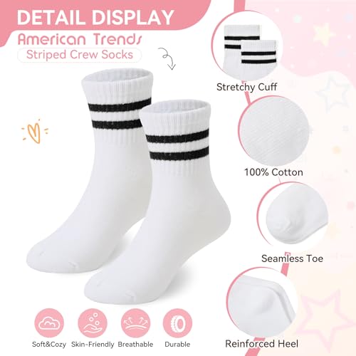 American Trends Kids Athletic Boys Girls Crew Socks Toddler Striped Socks School Uniform Socks 4 Pairs 4-12 Years2