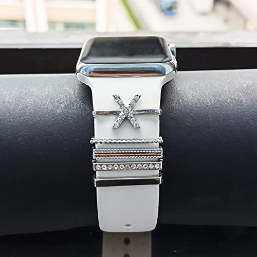 Image of 5Pcs Charms for Apple Watch band 41mm 45mm 40mm 44mm 38mm 42mm 46mm 49mm Women,Diamond+Metal Jewelry Decorative Ring For iWatch series 11 10 9 8 7 6 5 4 se 3 /2,Galaxy watch 7 /6 /5 /4,Strap Accessories