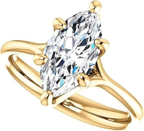 10K/14K/18K Solid Yellow Gold Handmade Engagement Ring 1CT-4CT Marquise Cut Moissanite Diamond Solitaire Wedding/Bridal Ring Vintage Antique Anniversary Promise Ring for Her (Main Stone : 2.00 Carat)