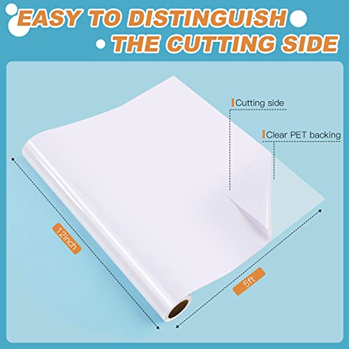 Htvront White Permanent Vinyl, White Adhesive Vinyl For Cricut, 12" X 5 Ft White Vinyl Roll For Cricut, Silhouette - Easy To Cut&Weed #TOP1
