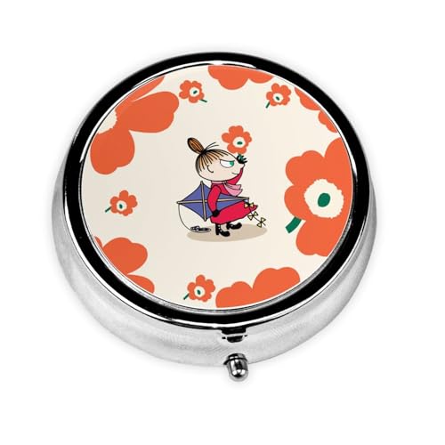 ムーミン リトルミイ 花柄 ピルケース 薬入れ 薬ケース ラウンド医学ボックス ミニメタルピルケース 蓋付きケース 収納用ケース 小分け トラベル財布用 リトルピルディスペンサー 小物入れ ポータブル グッズ