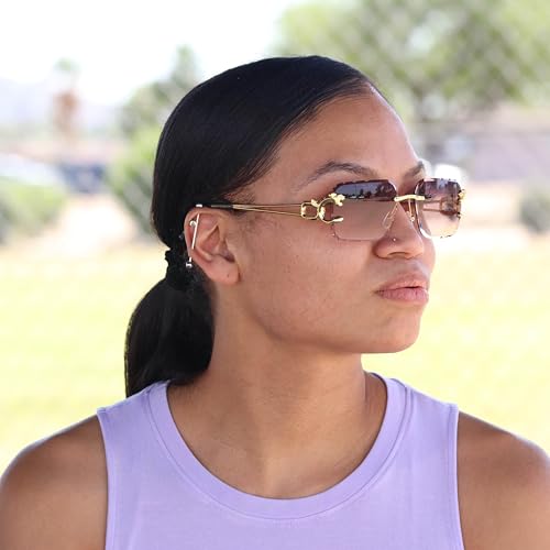 Image of Rimless Diamond Cut Trendy Retro Hip Hop Tint Lens Sun Glasses Frameless Rectangle Sunglasses For Men and Women