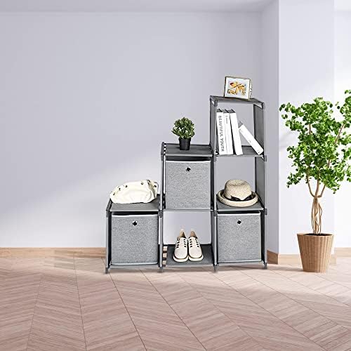 SPICOM Canvas Ladder Storage Unit 6 Cubes with 3 Storage Boxes DIY Closet Organizer Multifunctional With Modular Sturdy | Sturdy Metal Frame |Shelf Clothes | Cube Bookcase | Corner Storage (Dark Grey)