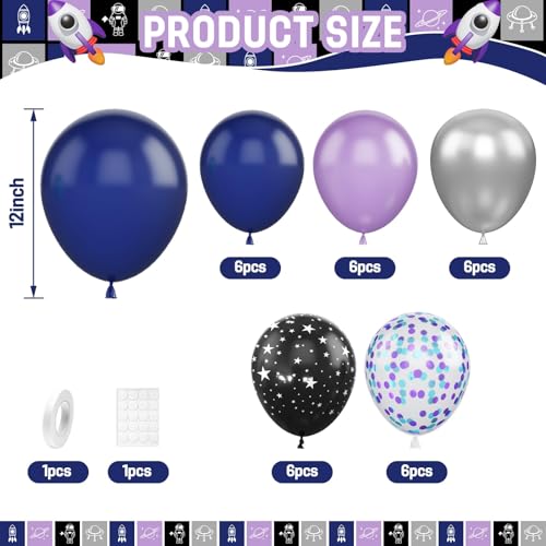 Image of Outer Space Balloons,30Pcs 12inch Galaxy Blue Purple Balloon Metallic Purper Silver Star Printed Balloon Space Theme Party Decorations for Kids Boys Birthday Party Decoration