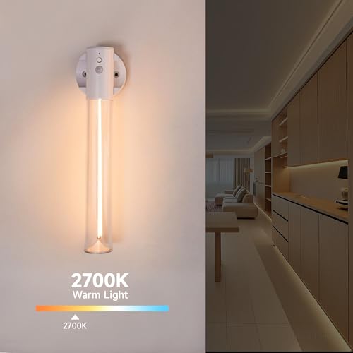 Image of AUGE LIGHT Motion Sensor Light Magnetic Body Sensor Wall Light Wall Sconce Rechargeable USB Torch Lights Cordless Handheld for Bedside Stair Hallway (White)