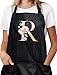 INNObeta Grembiule da Donna, Grembiule da Cucina con Iniziali con 3 Grandi Tasche, Grembiule da Cuoco Personalizzato Grembiule da Barbecue per Amiche, Mamma, Nonna, Cucina - Nero, R