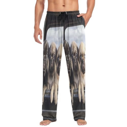 ALAZA Men's Three Pug Chihuahua Puppies on The Truck Sleep Pajama Pant3