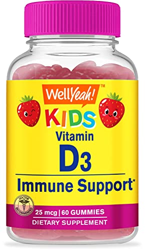 Wellyeah Kids Vitamin D3 Gummies - 1000 Iu (25 Mcg)- Supports Bone Strength And Immunity - Non-Gmo, Gluten-Free - Strawberry Flavor - Nutritional Supplement - 60 Servings #TOP8