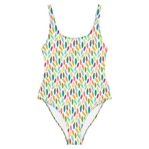 Cute Womens, Girls, One-Piece Swimsuit, Geometric Pattern, Fun Colorful Swimwear for Women, Girls, Appropriate for All