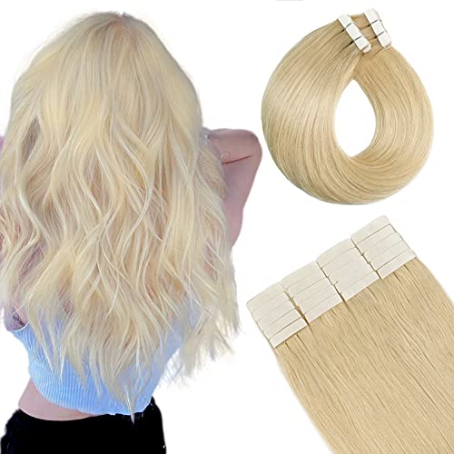 Tape In Hair Extensions Balayage Ombre Ash Brown Fading to Platinum Blonde Seamless Real 10A Grade Hair Extensions Silky Straight Double Sided Tape Remy Brazilian Hair For Women 50g20pcs (14In #613)