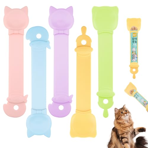 5-Pack Cat Treat Spoon in 5 Colors Lickable Cat Treat Dispenser with Long Handle (9.84in) Multi-Function Cat Spoon for Churu Paste Wet Food & Tube Treats for Multi-Cat Households