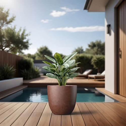 Image of Kante Accent Round Bowl Rusty Concrete Planter 14 inch Dia, Outdoor