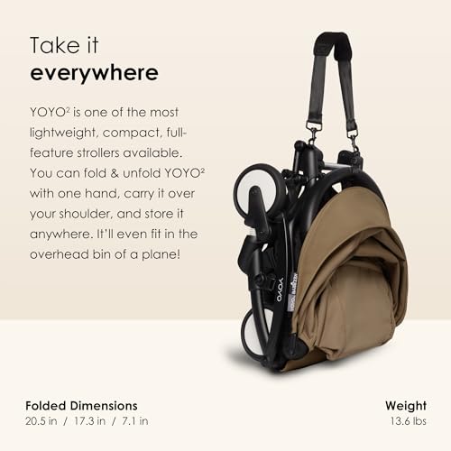 Image of BABYZEN YOYO Stroller Combo - Lightweight, Compact , Foldable Stroller- Multiple Recline positions, Travel friendly, 5 point harness- Suitable for baby weighing upto 22kgs - Includes Black frame with seat cushion and matching canopy (Toffee)
