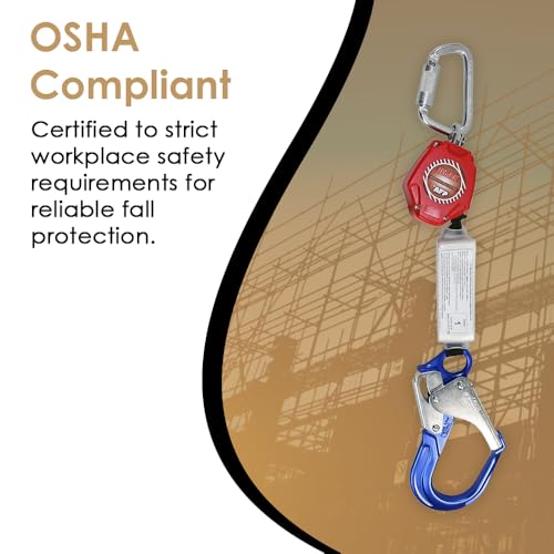 Image of AFP Demon 6 Foot Single Web Leg Self Retracting Lifeline Safety Yoyo, Shock Pack Absorber, Aluminum Rebar Pelican Hook & Steel Carabiner Fall Protection Arrest Limiter SRL | OSHA & ANSI Rated
