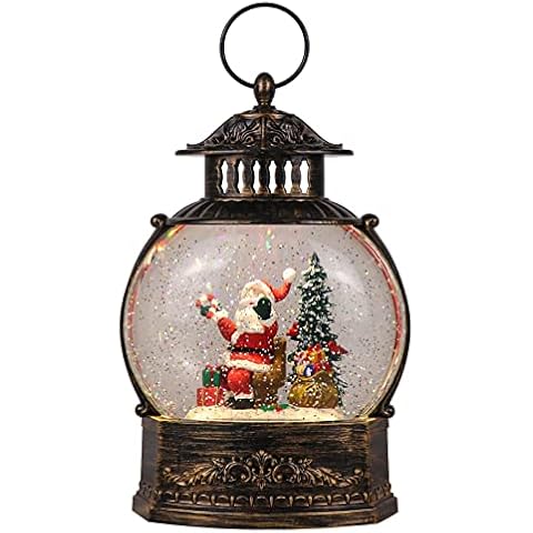 Wondise Lighted Christamas Snow Globe Lantern with Timer, 11.2 Inch USB Plug-in & Battery Operated Spinning Water Glitters Lighted Singing Snow Globe(Santa) Cover