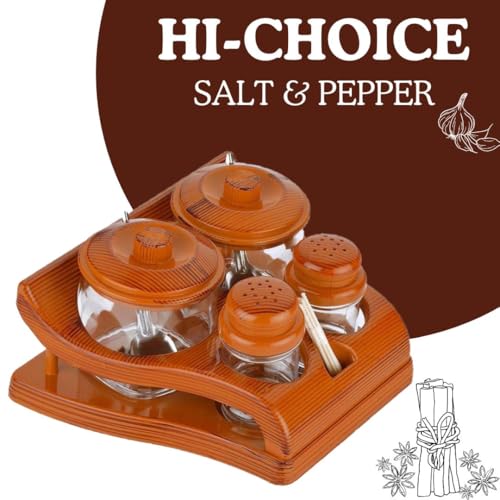 Image of Nabhya Complete Dining Table Set of Pickle Jars, Salt and Pepper Dispenser, Toothpick Holder and Spoon Holder(Wooden Look Design, Plastic) (Hi-Choice)