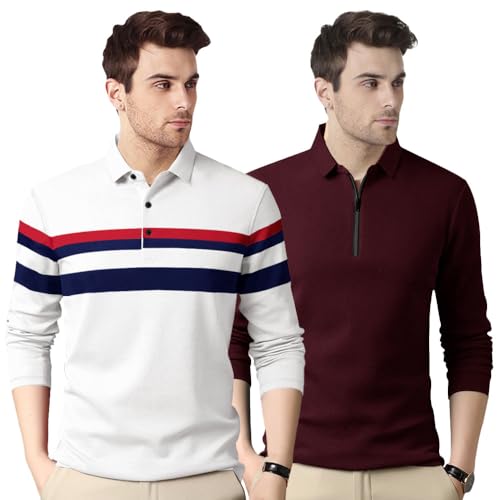 Image of Noble Monk Men's Polycotton Regular Fit Full Sleeves Polo T-Shirt