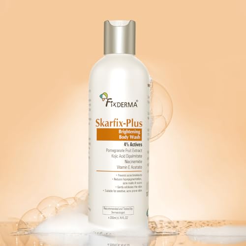 Image of Fixderma Skarfix Plus Brightening Body Wash with 4% Actives (Kojic Acid, Niacinamide Acid, & Vitamin E) | Skin Brightening Body Wash Shower Gel Women & Men | For Hyperpigmentation & Acne Marks - 200ml