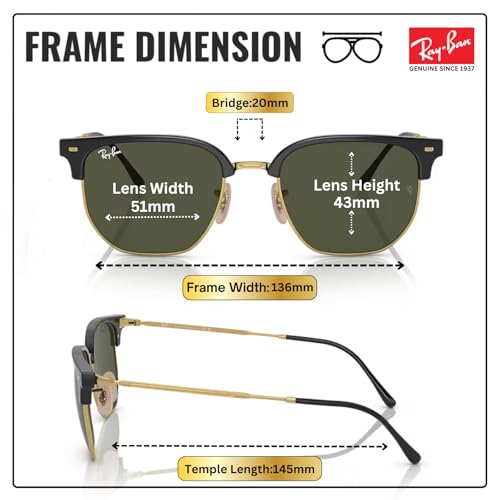 Image of Ray-Ban RB4416 NEW CLUBMASTER Square-Round Shaped Sunglasses for Men & Women with Official RAYBAN Eyewear Kit