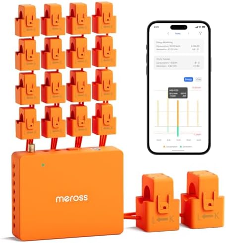 Meross Smart Home Energy Monitor with 18 Circuit Monitoring, Home Assistant Support, Real-Time Energy Usage Tracking, Solar Surplus Detection, Smart Alerts, No Subscriptions, 2-Year Warranty
